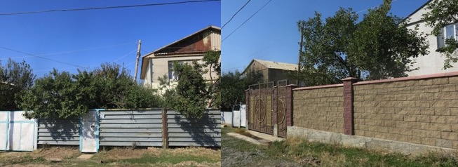 Apple trees in front yards of village houses