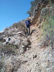 Descending the hot, dry south slope 